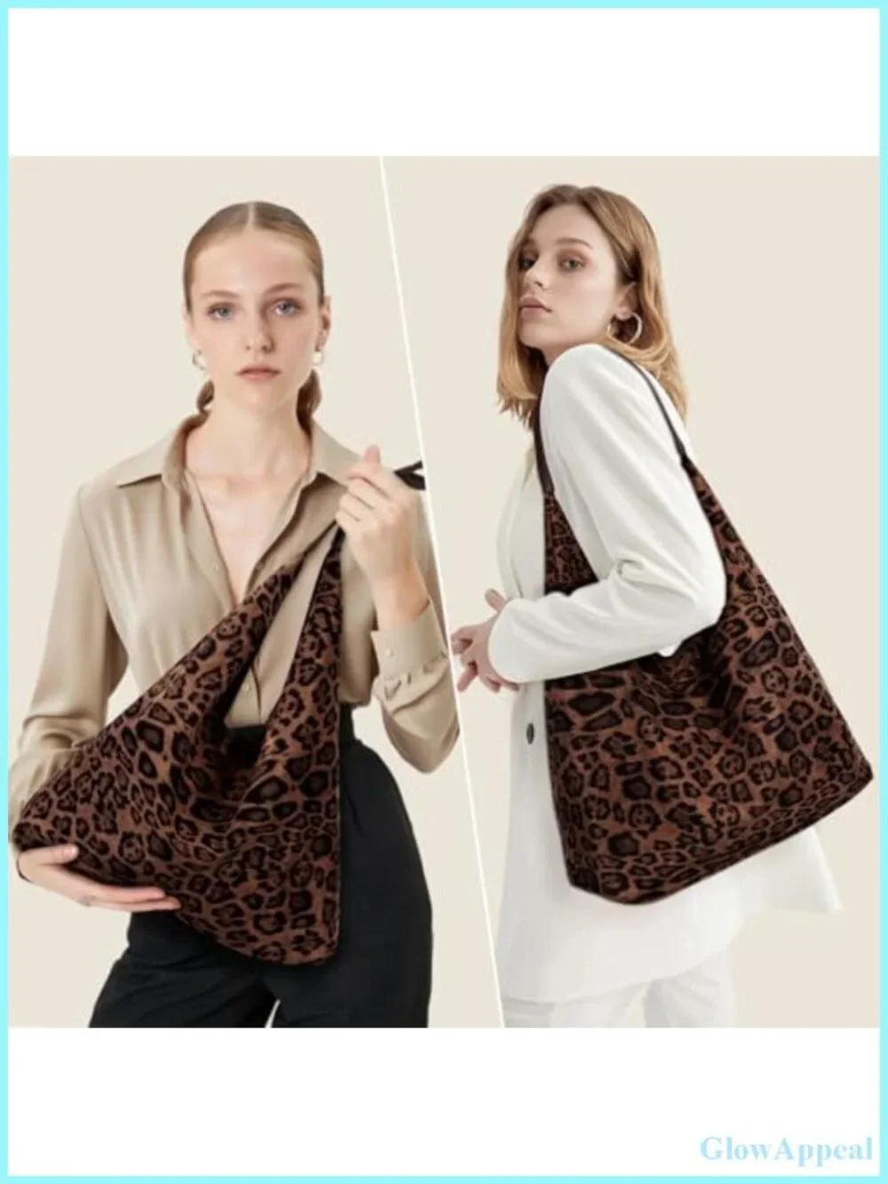 Faux Suede Leopard Hobo Tote Bag Women Large Capacity Work Purse Shoulder